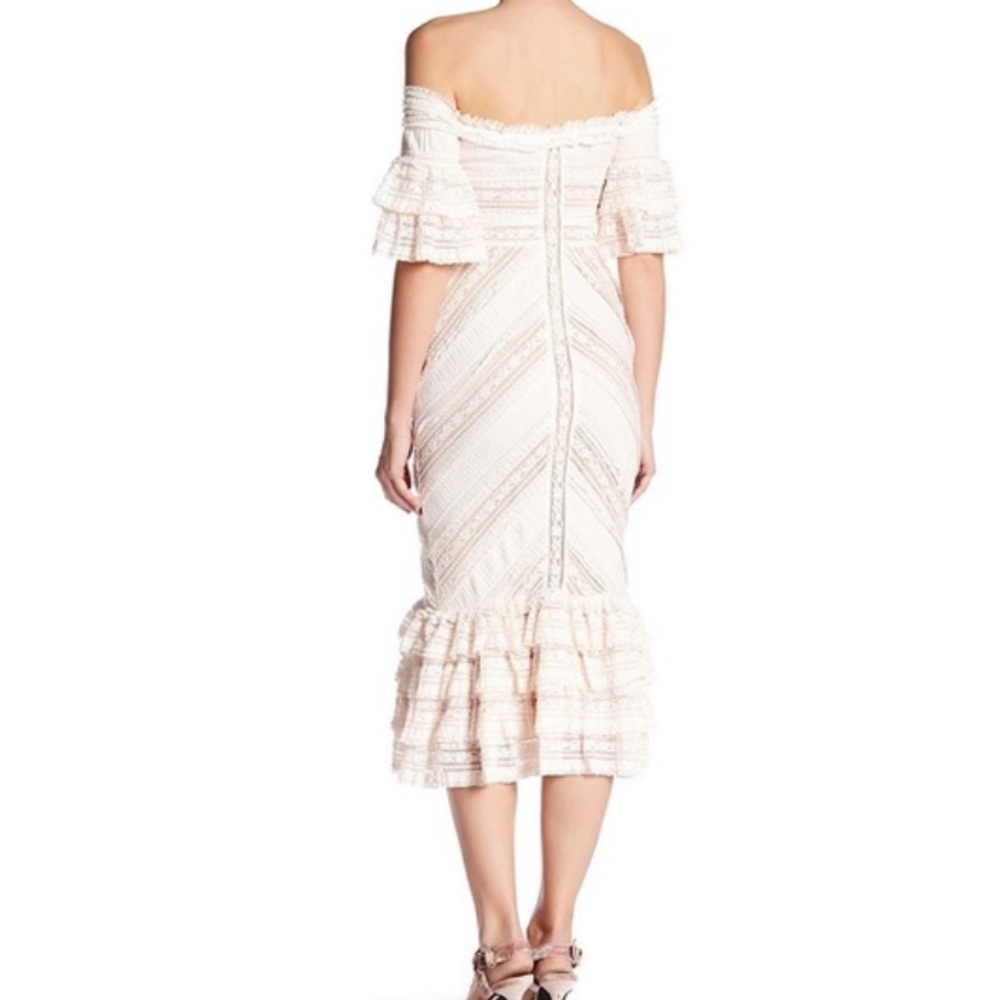 Cinq a Sept Naya ivory off the shoulder lace mermaid midi dress - Picture 3 of 8